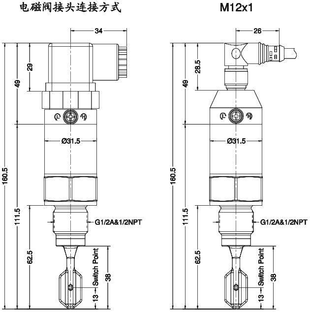 Ring-21緊湊型音叉液位開(kāi)關(guān)尺寸圖（常溫）