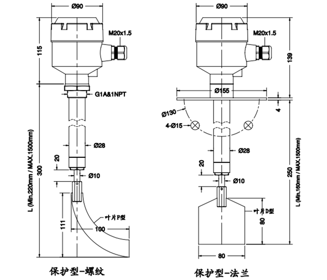 Spin-11P保護(hù)型阻旋料位開(kāi)關(guān)尺寸圖