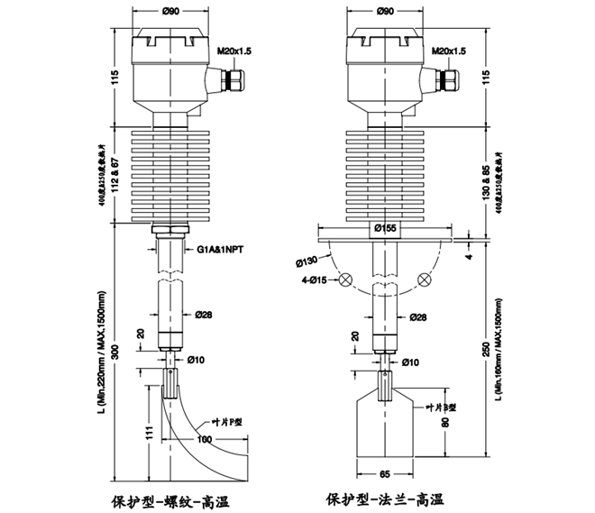 Spin-11P保護(hù)型阻旋料位開(kāi)關(guān)尺寸圖